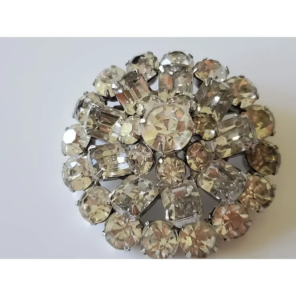 Vintage Round Clear Rhinestone Dome Brooch